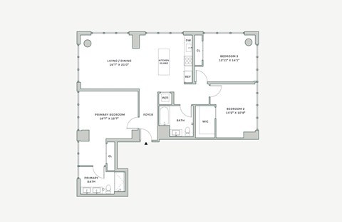 Floor plan for 3 beds, 2 baths, 1483 sqft